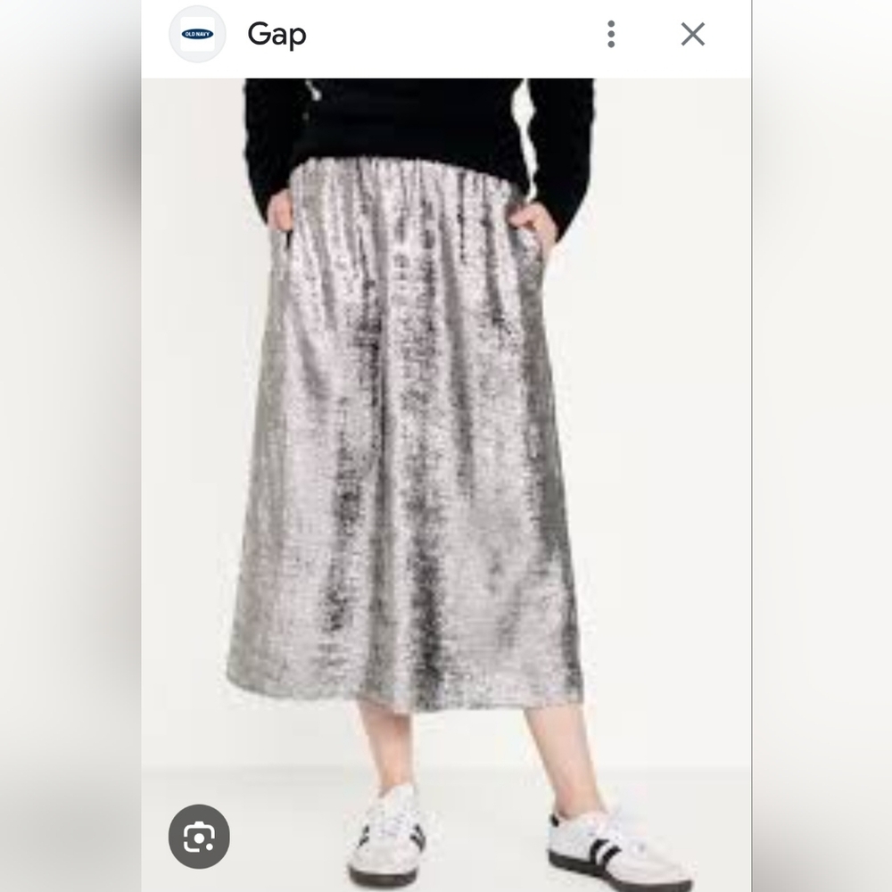 Old Navy Metallic Silver Midi Skirt Size M